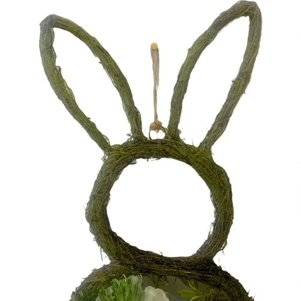 Easter Bunny Shaped Moss Floral Spring Orange Wreath Farmhouse Black White Plaid